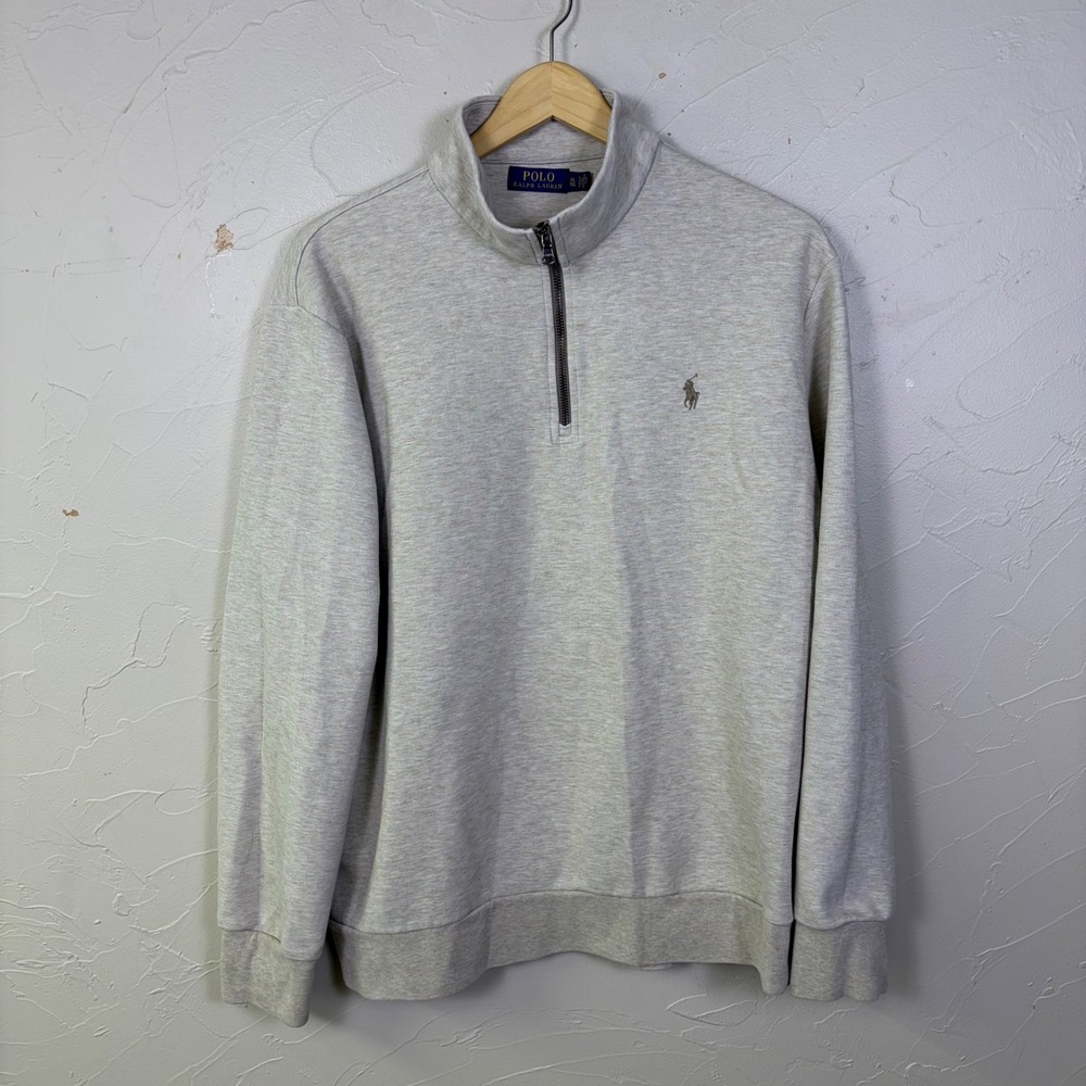 Polo Ralph Lauren Quarter Zip Pullover Mens XL Tan Oat Heathered Knit Preppy